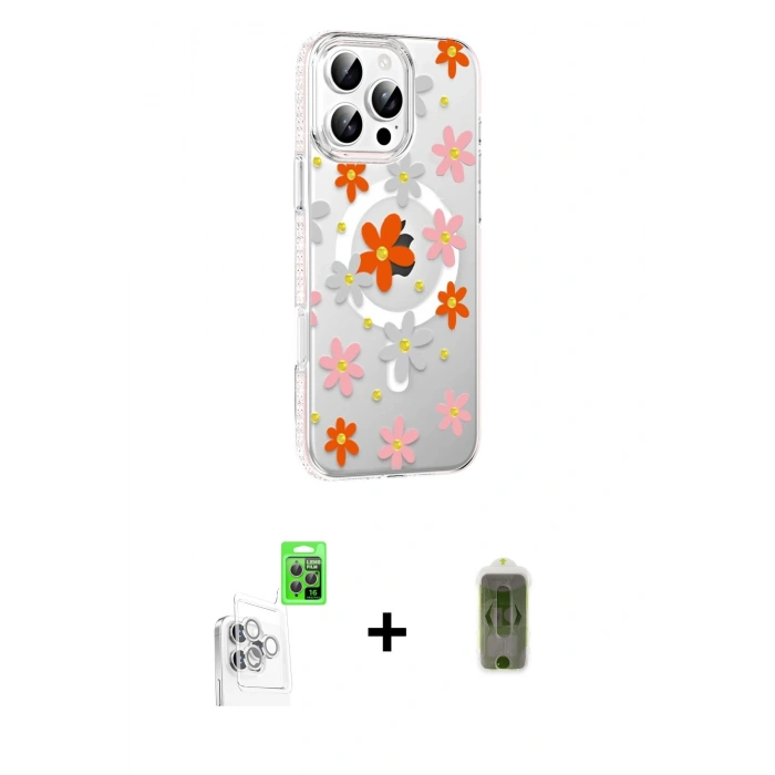 MARSİLYAN™- iPhone 16 Pro Max Kılıf Yörünge Işık Prime - Siyah Joko Magic 5D Hayalet Cam + Raze Metal Kamera Lens - BZ