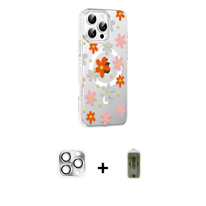 MARSİLYAN™- iPhone 16 Pro Max Kılıf Yörünge Işık Prime - Siyah Joko Magic 5D Hayalet Cam + Pers Alüminyum Kamera Lens - GS