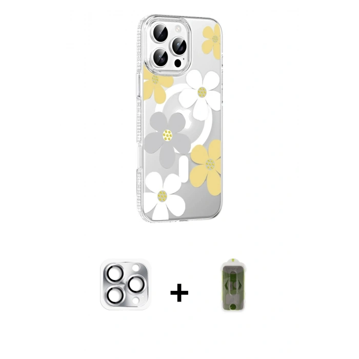 MARSİLYAN™- iPhone 16 Pro Max Kılıf Yörünge Işık Prime - Siyah Joko Magic 5D Hayalet Cam + Pers Alüminyum Kamera Lens - GS