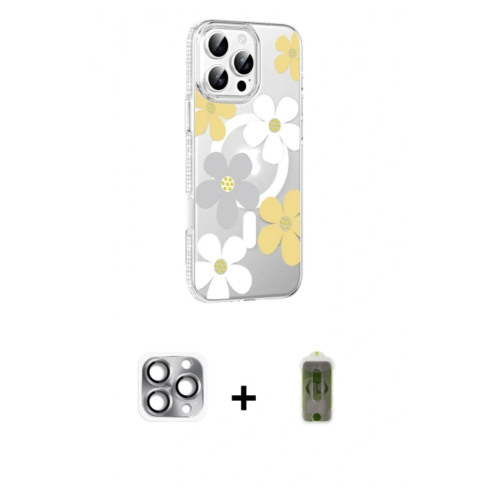 MARSİLYAN™- iPhone 16 Pro Max Kılıf Yörünge Işık Prime - Siyah Joko Magic 5D Hayalet Cam + Pers Alüminyum Kamera Lens - GI