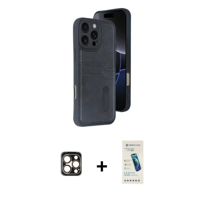 MARSİLYAN™- iPhone 16 Pro Max Kılıf Yörünge Işık Serisi - Şeffaf Pasifik Cam Ekran Koruyucu + PVD Metal Kamera Lens - GD