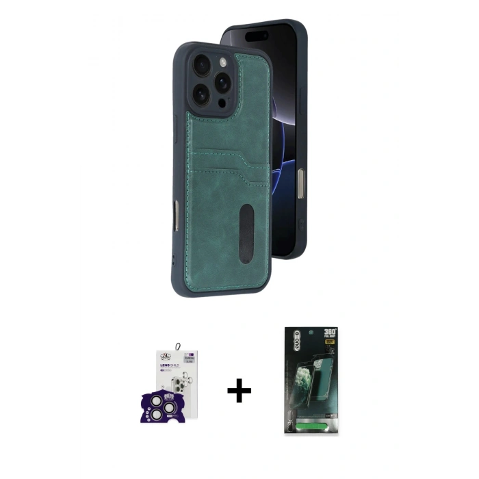 MARSİLYAN™- iPhone 16 Pro Max Kılıf Yörünge Işık Serisi - Siyah 360 Mat Full Body Arka Koruyucu + Bilvis Titan Kamera Lens - TMGI