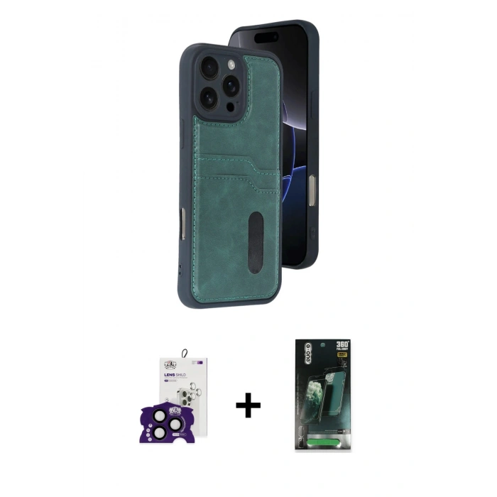 MARSİLYAN™- iPhone 16 Pro Max Kılıf Yörünge Işık Serisi - Siyah 360 Mat Full Body Arka Koruyucu + Bilvis Titan Kamera Lens - SH
