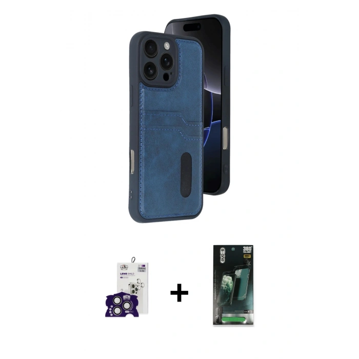 MARSİLYAN™- iPhone 16 Pro Max Kılıf Yörünge Işık Serisi - Siyah 360 Mat Full Body Arka Koruyucu + Bilvis Titan Kamera Lens - TMGI