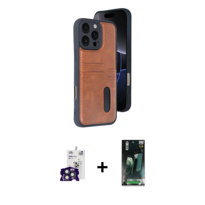 MARSİLYAN™- iPhone 16 Pro Max Kılıf Yörünge Işık Serisi - Siyah 360 Mat Full Body Arka Koruyucu + Bilvis Titan Kamera Lens - TMGI