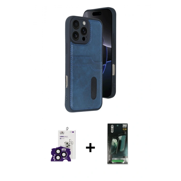 MARSİLYAN™- iPhone 16 Pro Max Kılıf Yörünge Işık Serisi - Siyah 360 Mat Full Body Arka Koruyucu + Bilvis Titan Kamera Lens - SH
