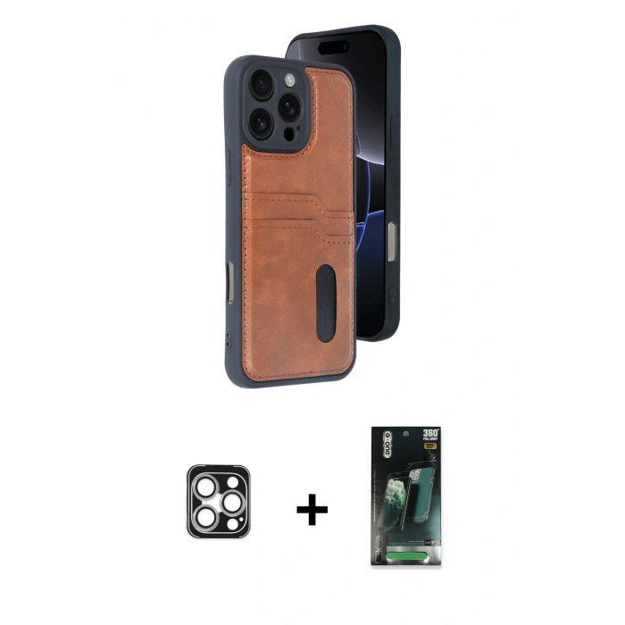 MARSİLYAN™- iPhone 16 Pro Max Kılıf Yörünge Işık Serisi - Siyah 360 Mat Full Body Arka Koruyucu + PVD Metal Kamera Lens - GS