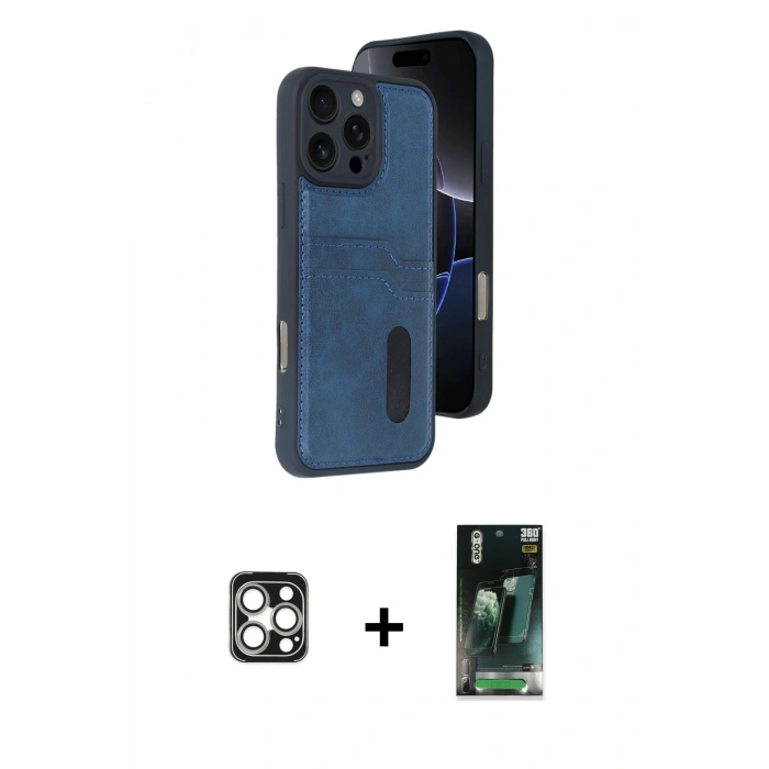 MARSİLYAN™- iPhone 16 Pro Max Kılıf Yörünge Işık Serisi - Siyah 360 Mat Full Body Arka Koruyucu + PVD Metal Kamera Lens - GS