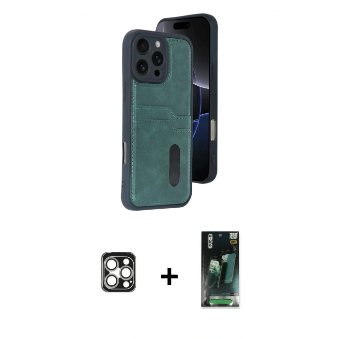 MARSİLYAN™- iPhone 16 Pro Max Kılıf Yörünge Işık Serisi - Siyah 360 Mat Full Body Arka Koruyucu + PVD Metal Kamera Lens - GS
