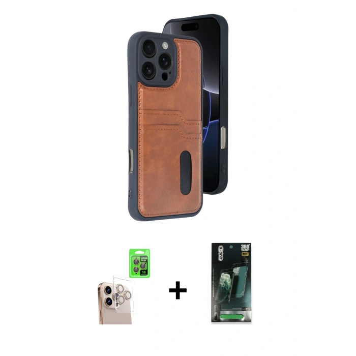 MARSİLYAN™- iPhone 16 Pro Max Kılıf Yörünge Işık Serisi - Siyah 360 Mat Full Body Arka Koruyucu + Raze Metal Kamera Lens - NLGY
