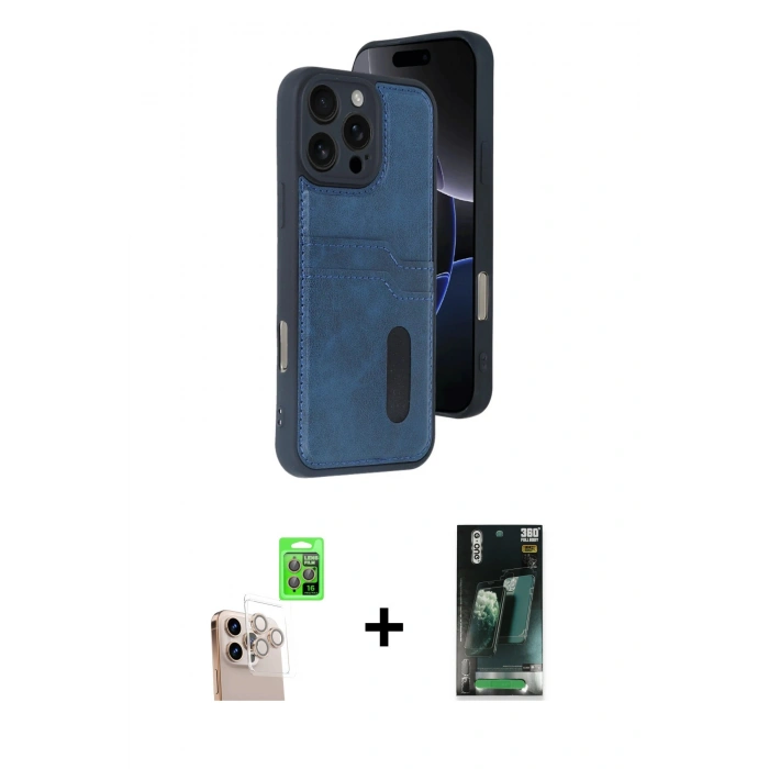 MARSİLYAN™- iPhone 16 Pro Max Kılıf Yörünge Işık Serisi - Siyah 360 Mat Full Body Arka Koruyucu + Raze Metal Kamera Lens - NLGY