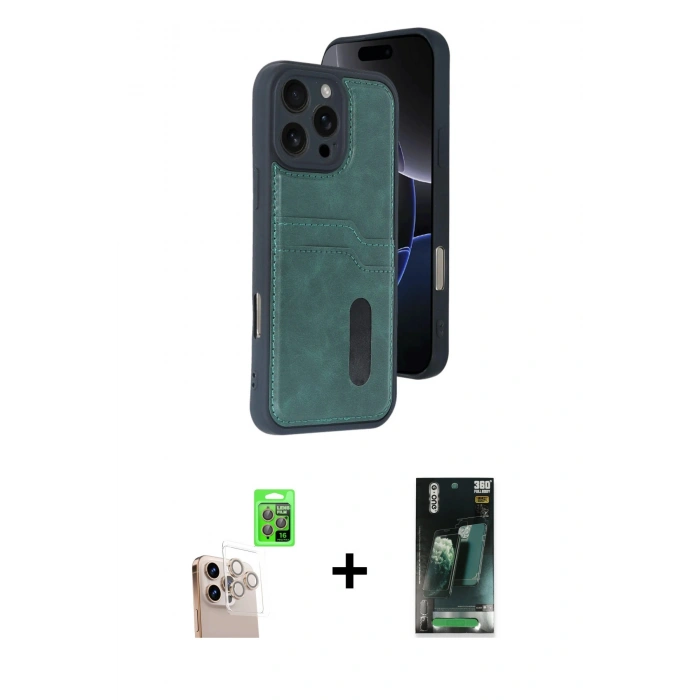 MARSİLYAN™- iPhone 16 Pro Max Kılıf Yörünge Işık Serisi - Siyah 360 Mat Full Body Arka Koruyucu + Raze Metal Kamera Lens - NLGY
