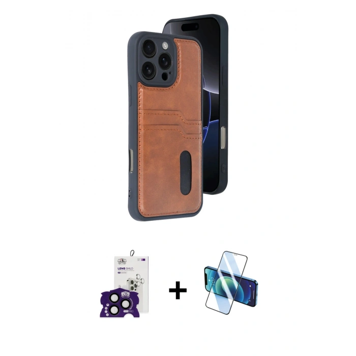 MARSİLYAN™- iPhone 16 Pro Max Kılıf Yörünge Işık Serisi - Siyah 3D Antistatik Cam Ekran Koruyucu + Bilvis Titan Kamera Lens - SH