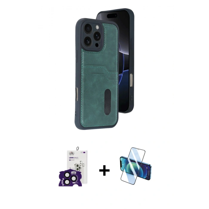 MARSİLYAN™- iPhone 16 Pro Max Kılıf Yörünge Işık Serisi - Siyah 3D Antistatik Cam Ekran Koruyucu + Bilvis Titan Kamera Lens - SH