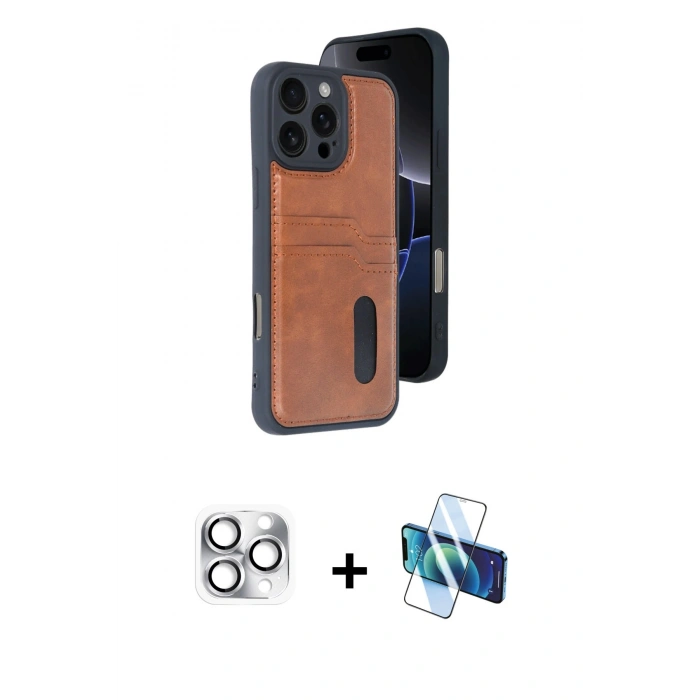 MARSİLYAN™- iPhone 16 Pro Max Kılıf Yörünge Işık Serisi - Siyah 3D Antistatik Cam Ekran Koruyucu + Pers Alüminyum Kamera Lens - GS