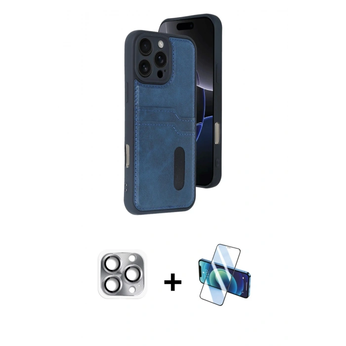MARSİLYAN™- iPhone 16 Pro Max Kılıf Yörünge Işık Serisi - Siyah 3D Antistatik Cam Ekran Koruyucu + Pers Alüminyum Kamera Lens - GI