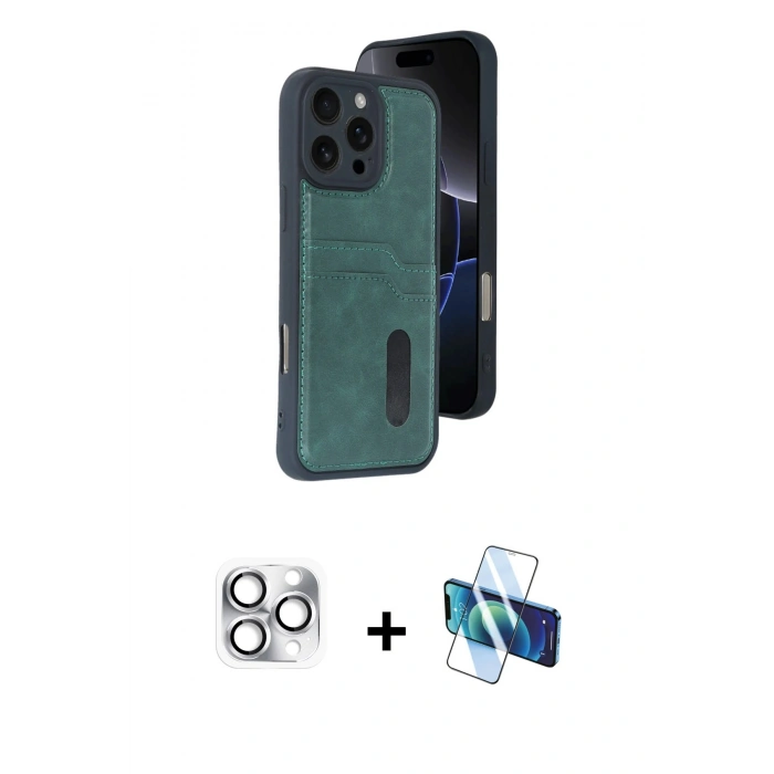 MARSİLYAN™- iPhone 16 Pro Max Kılıf Yörünge Işık Serisi - Siyah 3D Antistatik Cam Ekran Koruyucu + Pers Alüminyum Kamera Lens - GS