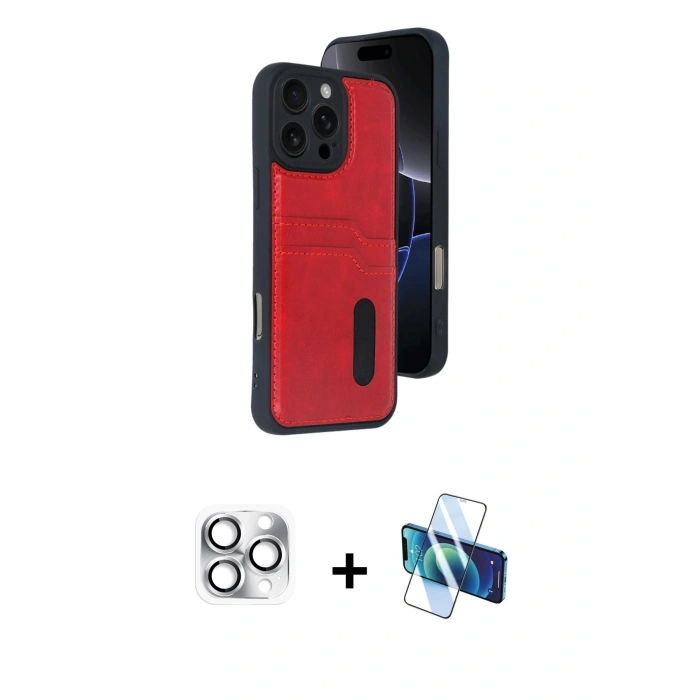 MARSİLYAN™- iPhone 16 Pro Max Kılıf Yörünge Işık Serisi - Siyah 3D Antistatik Cam Ekran Koruyucu + Pers Alüminyum Kamera Lens - GS