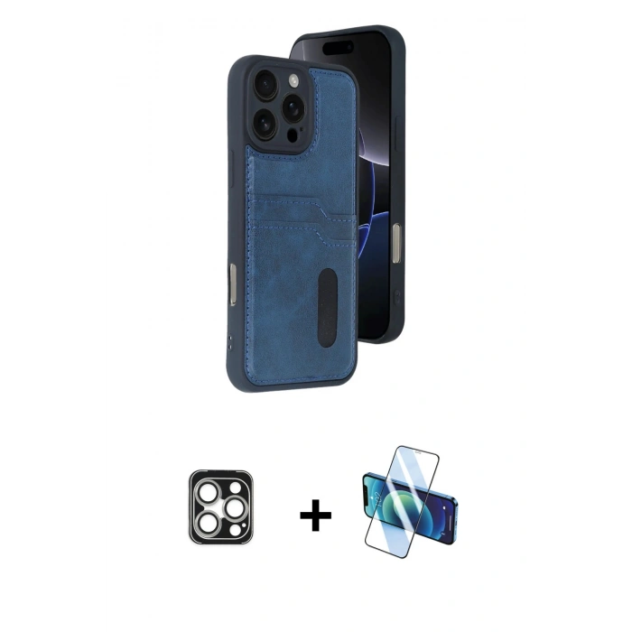 MARSİLYAN™- iPhone 16 Pro Max Kılıf Yörünge Işık Serisi - Siyah 3D Antistatik Cam Ekran Koruyucu + PVD Metal Kamera Lens - GS