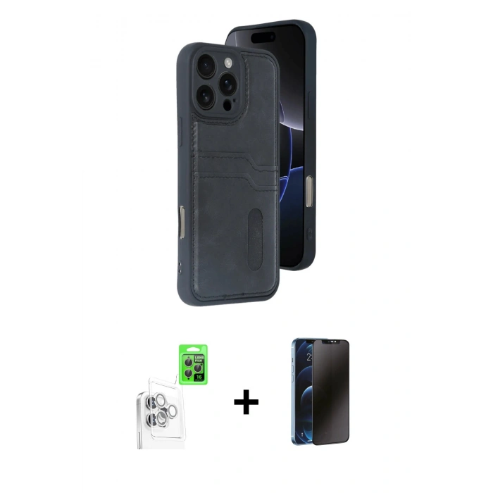 MARSİLYAN™- iPhone 16 Pro Max Kılıf Yörünge Işık Serisi - Siyah 3D Antistatik Hayalet Cam Ekran Koruyucu + Raze Metal Kamera Lens - BZ