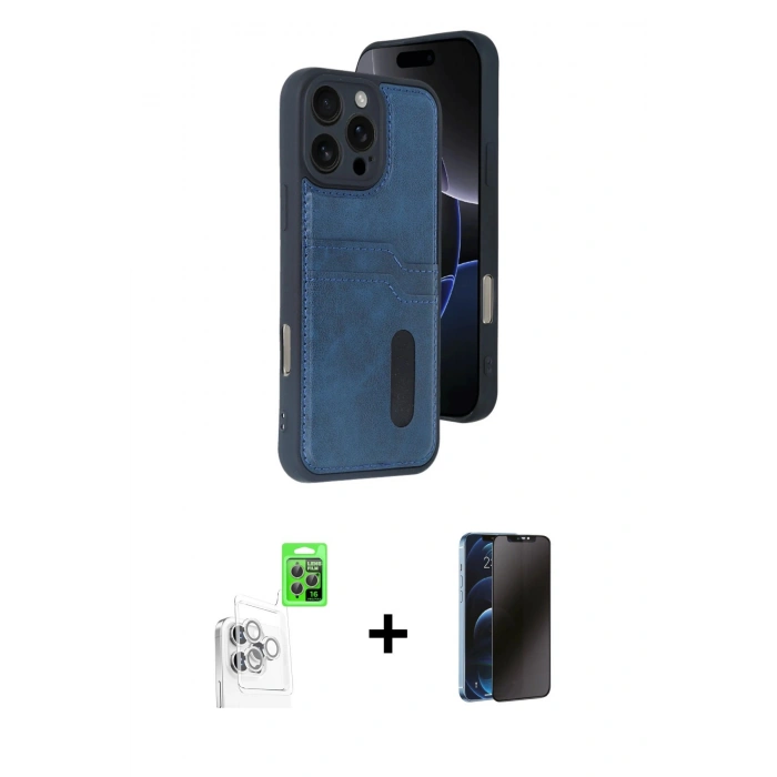 MARSİLYAN™- iPhone 16 Pro Max Kılıf Yörünge Işık Serisi - Siyah 3D Antistatik Hayalet Cam Ekran Koruyucu + Raze Metal Kamera Lens - BZ