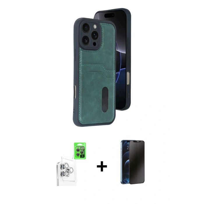 MARSİLYAN™- iPhone 16 Pro Max Kılıf Yörünge Işık Serisi - Siyah 3D Antistatik Hayalet Cam Ekran Koruyucu + Raze Metal Kamera Lens - BZ