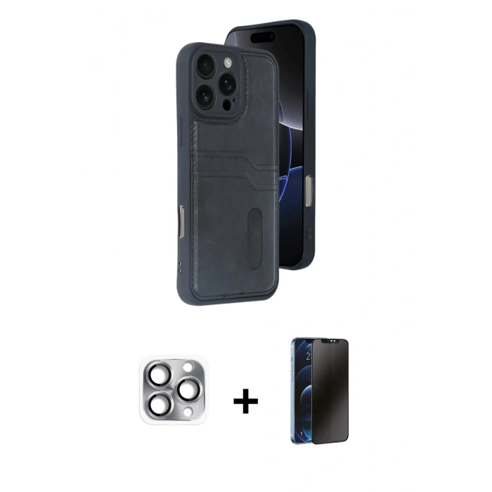 MARSİLYAN™- iPhone 16 Pro Max Kılıf Yörünge Işık Serisi - Siyah 3D Antistatik Hayalet Cam Ekran Koruyucu + Pers Alüminyum Kamera Lens - GI