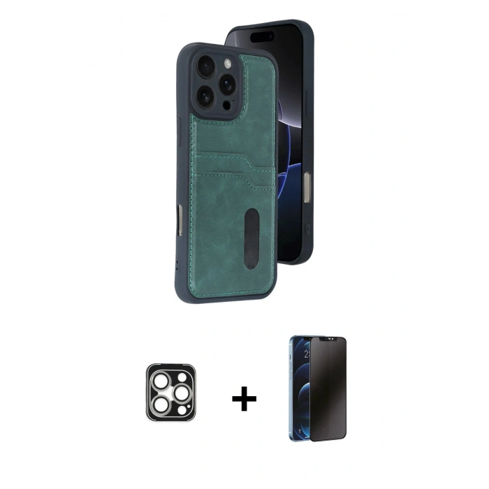 MARSİLYAN™- iPhone 16 Pro Max Kılıf Yörünge Işık Serisi - Siyah 3D Antistatik Hayalet Cam Ekran Koruyucu + PVD Metal Kamera Lens - GS