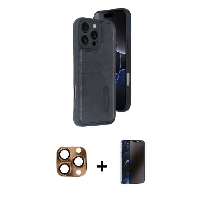 MARSİLYAN™- iPhone 16 Pro Max Kılıf Yörünge Işık Serisi - Siyah 3D Antistatik Hayalet Cam Ekran Koruyucu + Pers Alüminyum Kamera Lens - CLTM
