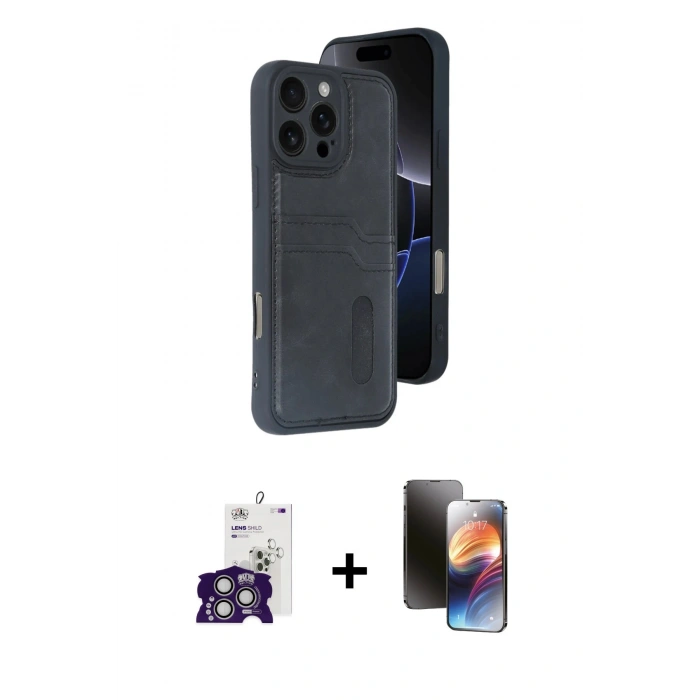 MARSİLYAN™- iPhone 16 Pro Max Kılıf Yörünge Işık Serisi - Siyah 3D Antistatik Mat Seramik Nano Ekran Koruyucu + Gümüş Bilvis Titan Kamera Lens