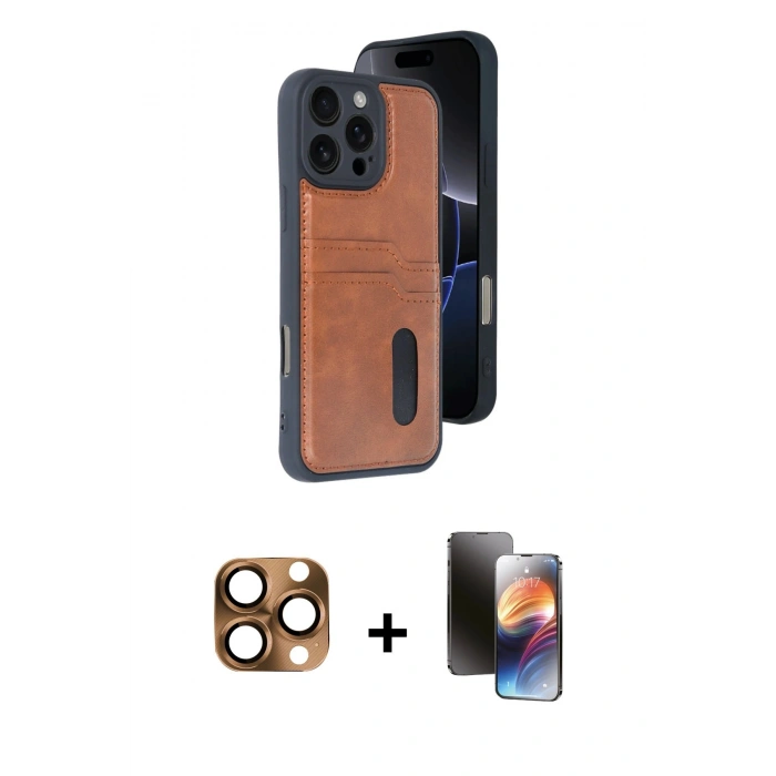 MARSİLYAN™- iPhone 16 Pro Max Kılıf Yörünge Işık Serisi - Siyah 3D Antistatik Mat Seramik Nano Ekran Koruyucu + Pers Alüminyum Kamera Lens - CLTM