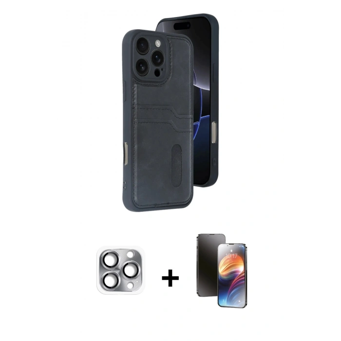 MARSİLYAN™- iPhone 16 Pro Max Kılıf Yörünge Işık Serisi - Siyah 3D Antistatik Mat Seramik Nano Ekran Koruyucu + Pers Alüminyum Kamera Lens - GI