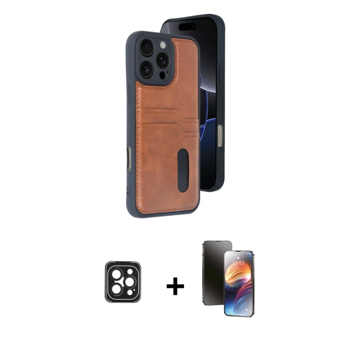 MARSİLYAN™- iPhone 16 Pro Max Kılıf Yörünge Işık Serisi - Siyah 3D Antistatik Mat Seramik Nano Ekran Koruyucu + PVD Metal Kamera Lens - SH