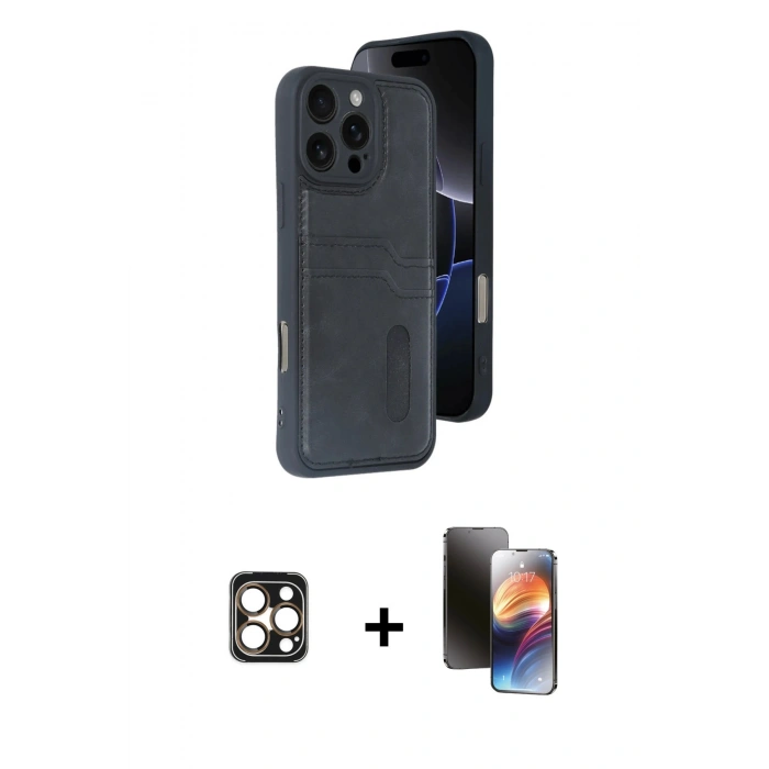 MARSİLYAN™- iPhone 16 Pro Max Kılıf Yörünge Işık Serisi - Siyah 3D Antistatik Mat Seramik Nano Ekran Koruyucu + PVD Metal Kamera Lens - GD
