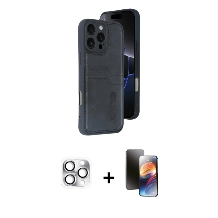 MARSİLYAN™- iPhone 16 Pro Max Kılıf Yörünge Işık Serisi - Siyah 3D Antistatik Mat Seramik Nano Ekran Koruyucu + Pers Alüminyum Kamera Lens - GS