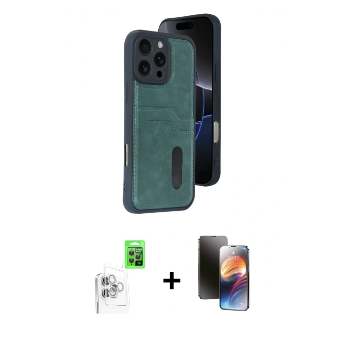 MARSİLYAN™- iPhone 16 Pro Max Kılıf Yörünge Işık Serisi - Siyah 3D Antistatik Mat Seramik Nano Ekran Koruyucu + Beyaz Raze Metal Kamera Lens