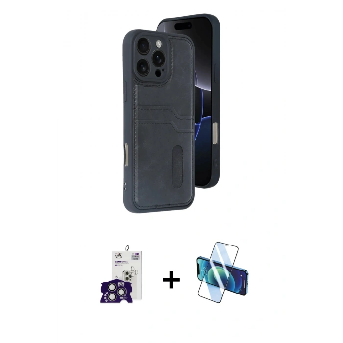 MARSİLYAN™- iPhone 16 Pro Max Kılıf Yörünge Işık Serisi - Siyah 3D Antistatik Seramik Nano Ekran Koruyucu + Bilvis Titan Kamera Lens - TMGI