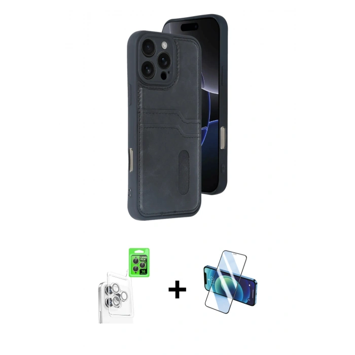 MARSİLYAN™- iPhone 16 Pro Max Kılıf Yörünge Işık Serisi - Siyah 3D Antistatik Seramik Nano Ekran Koruyucu + Raze Metal Kamera Lens - BZ