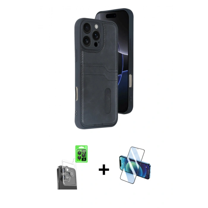 MARSİLYAN™- iPhone 16 Pro Max Kılıf Yörünge Işık Serisi - Siyah 3D Antistatik Seramik Nano Ekran Koruyucu + Raze Metal Kamera Lens - SH