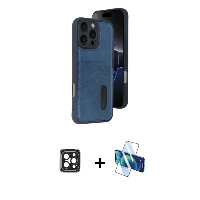 MARSİLYAN™- iPhone 16 Pro Max Kılıf Yörünge Işık Serisi - Siyah 3D Antistatik Seramik Nano Ekran Koruyucu + Siyah PVD Metal Kamera Lens
