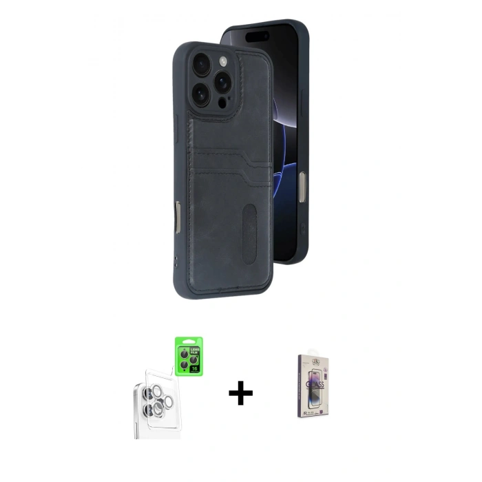 MARSİLYAN™- iPhone 16 Pro Max Kılıf Yörünge Işık Serisi - Siyah Bilvis 3D Cam Ekran Koruyucu + Raze Metal Kamera Lens - BZ
