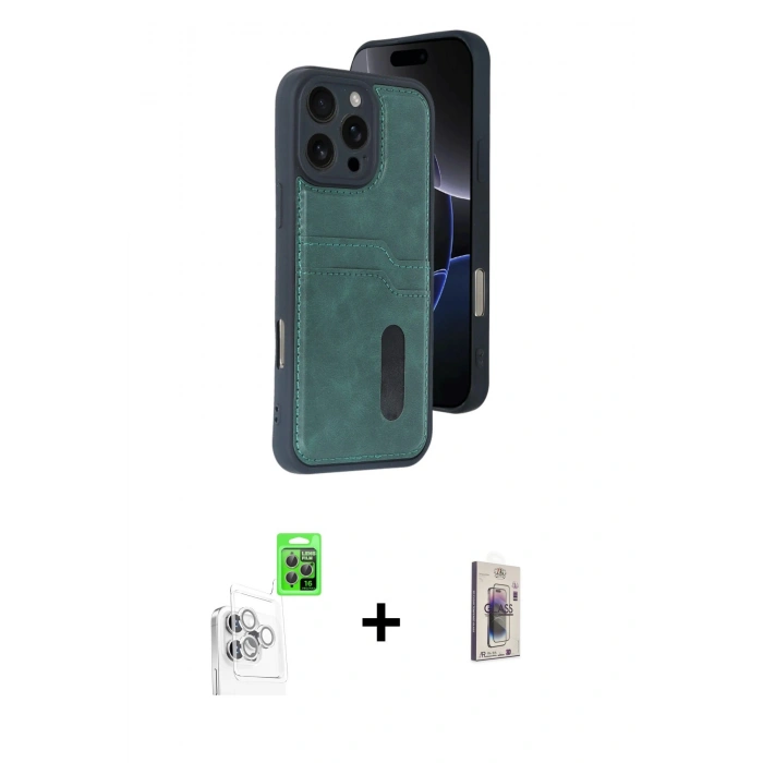 MARSİLYAN™- iPhone 16 Pro Max Kılıf Yörünge Işık Serisi - Siyah Bilvis 3D Cam Ekran Koruyucu + Raze Metal Kamera Lens - BZ