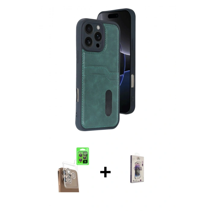 MARSİLYAN™- iPhone 16 Pro Max Kılıf Yörünge Işık Serisi - Siyah Bilvis 3D Cam Ekran Koruyucu + Çöl Titanyum Raze Metal Kamera Lens