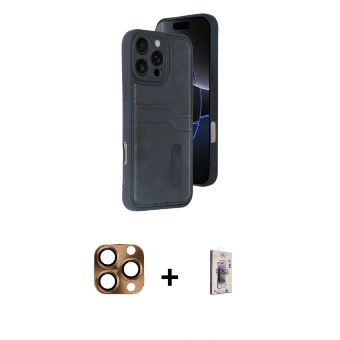 MARSİLYAN™- iPhone 16 Pro Max Kılıf Yörünge Işık Serisi - Siyah Bilvis 3D Cam Ekran Koruyucu + Pers Alüminyum Kamera Lens - CLTM