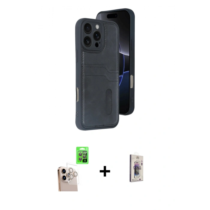 MARSİLYAN™- iPhone 16 Pro Max Kılıf Yörünge Işık Serisi - Siyah Bilvis 3D Cam Ekran Koruyucu + Raze Metal Kamera Lens - NLGY