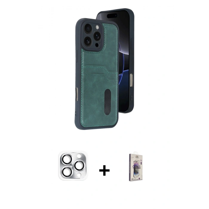 MARSİLYAN™- iPhone 16 Pro Max Kılıf Yörünge Işık Serisi - Siyah Bilvis 3D Cam Ekran Koruyucu + Pers Alüminyum Kamera Lens - GS