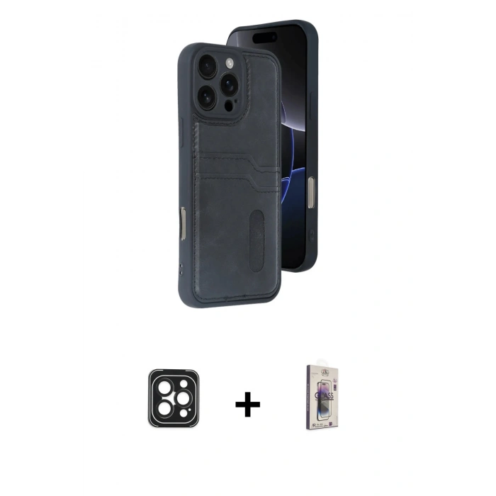 MARSİLYAN™- iPhone 16 Pro Max Kılıf Yörünge Işık Serisi - Siyah Bilvis 3D Cam Ekran Koruyucu + PVD Metal Kamera Lens - SH