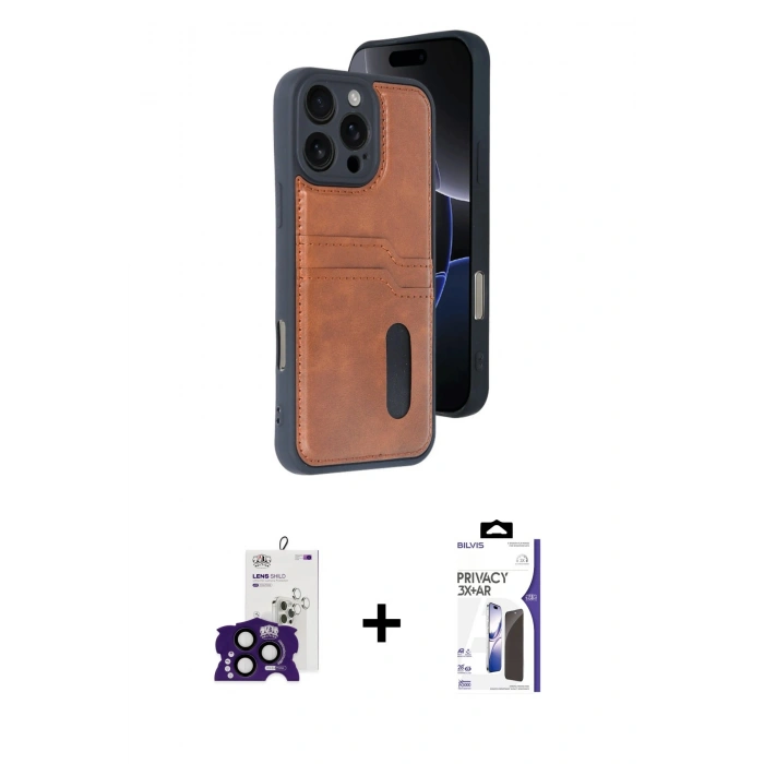 MARSİLYAN™- iPhone 16 Pro Max Kılıf Yörünge Işık Serisi - Siyah Bilvis 3X AR Hayalet Cam Ekran Koruyucu + Bilvis Titan Kamera Lens - SH