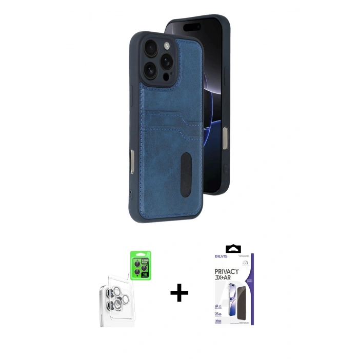 MARSİLYAN™- iPhone 16 Pro Max Kılıf Yörünge Işık Serisi - Siyah Bilvis 3X AR Hayalet Cam Ekran Koruyucu + Raze Metal Kamera Lens - BZ