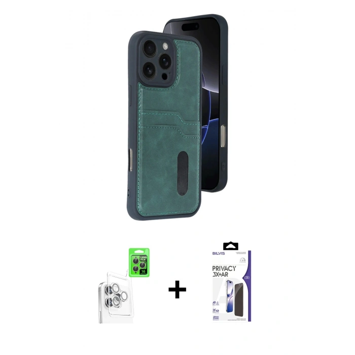 MARSİLYAN™- iPhone 16 Pro Max Kılıf Yörünge Işık Serisi - Siyah Bilvis 3X AR Hayalet Cam Ekran Koruyucu + Raze Metal Kamera Lens - BZ